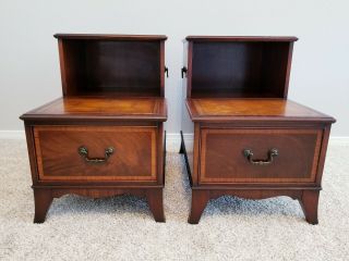 1920s Antique Henredon Step End Tables Side Tables Mahogany Leather