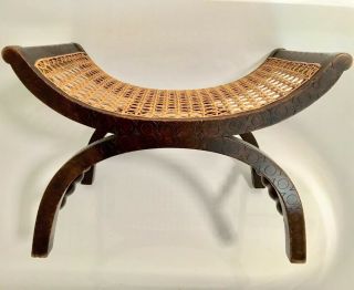 Antique 19th Century Arts and Crafts Oak X Frame Stool,  with Bergere Seat 2