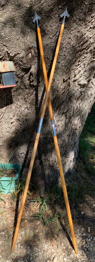 Set Of 2 - Vintage Wilford Hall Flag Display Poles With Spears / Guidon Spades