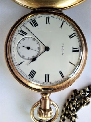 Antique Pocket Watch.  Elgin 1918.  Full Hunter Keystone Gold Plated Case.