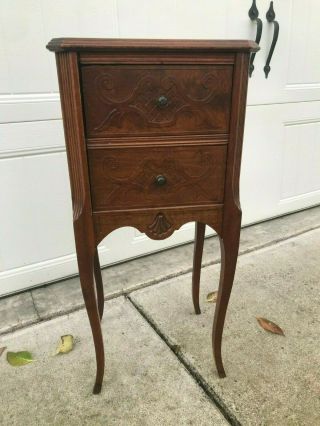 Antique French Country Oak End Table Nightstand Side Table
