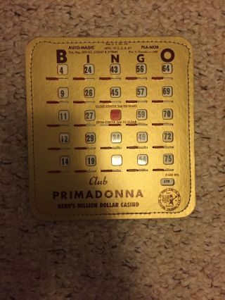 Vintage Bingo Card Reno Nevada Casino Primadonna Club