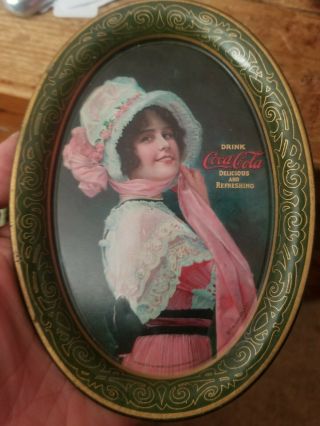 Vintage 1914 “betty” Coca Cola Oval Tin Tip Tray Passaic Litho