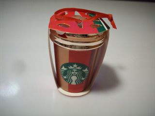 Starbucks Holiday Ceramic Christmas Ornament Red Striped W/ Rose Gold Cover