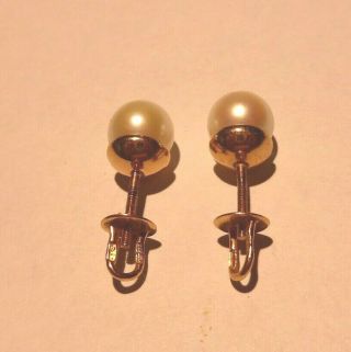 Vintage Ussr Soviet Russian Solid 14k/ 583 Yellow Gold South Sea Pearl Earrings