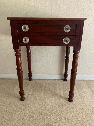 Fine 19th C Antique Sheraton 2 Drawer Mahogany Work Table / Night Stand