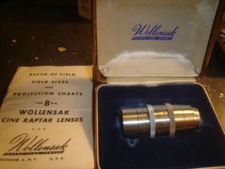 Vintage Wollensak Cine Raptar 8mm Telephoto Lens With Papers And Hard Jewel Case