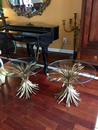 Vintage Wheat Sheaf Glass Side End Tables Made In Italy.  22” X 16” Tall.