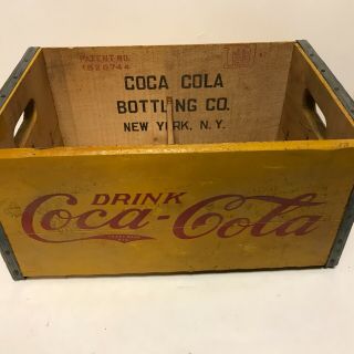 Vintage Wooden Drink Coca Cola Yellow Crate Nos Family Size Box York Ny