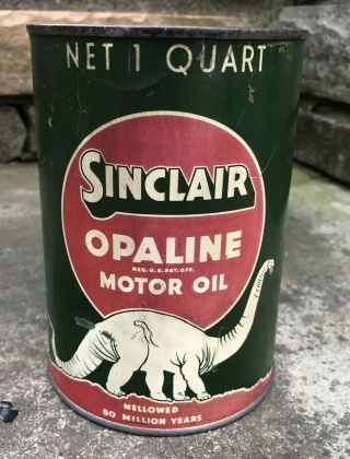 Vtg 1930s Sinclair Opaline Motor Oil 1 Quart Oil Can White Dino Sinclair Oil 2