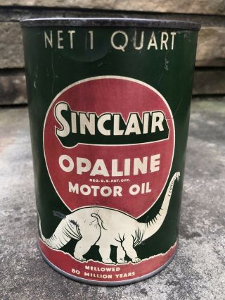 Vtg 1930s Sinclair Opaline Motor Oil 1 Quart Oil Can White Dino Sinclair Oil 2 2