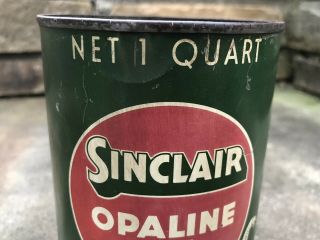 Vtg 1930s Sinclair Opaline Motor Oil 1 Quart Oil Can White Dino Sinclair Oil 2 3
