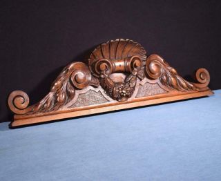 28 " French Antique Pediment/crest In Carved Walnut Wood Salvage