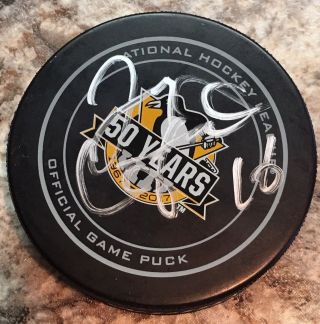 Jay Caufield Pittsburgh Penguins Signed Official Game Puck 50 Years Stanley Cup