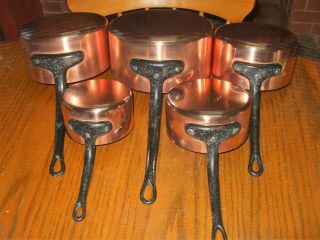 Vintage French Tournus Copper Cuisine Sauce Pan Tin Lined Metal Handles