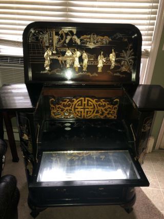 Oriental black lacquer bar cabinet 2