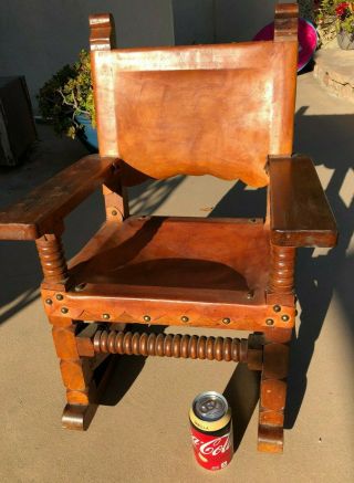 Antique Child’s Spanish Mexican Leather Brass Riveted Rocking Chair