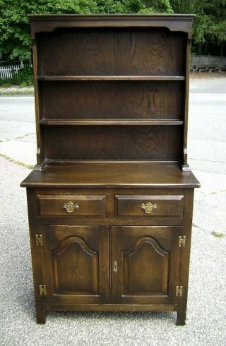 Antique Solid English Dark Oak Dresser Bookcase