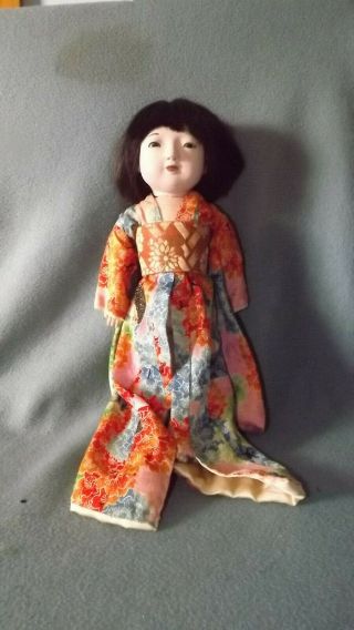 15 " Vintage Paper Mache Asian Girl Doll Oriental Asian Kimono Dress