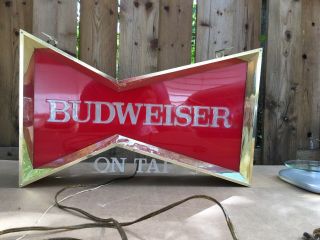 Vintage Budweiser Beer Lighted Sign On Tap Pub Bar Man Cave Bow Tie