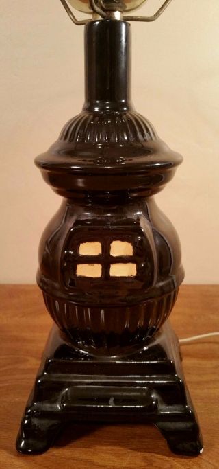 Vintage Hand Painted Ceramic Potbelly Stove Table Lamp