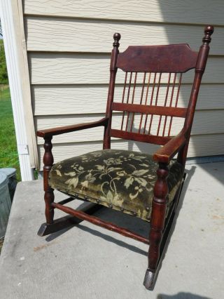 Antique Victorian CHILD ' S Wood ROCKER Rocking Orig Mohair Seat CHAIR Old Patina 2