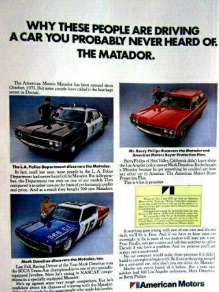 Mark Donohue 1972 Amc Matador Print Ad - 8.  5 X 11 "