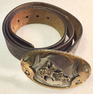 Vintage Levis Bridle Leather Belt 1160 - 2 Size 36 / Western Buckle German Silver
