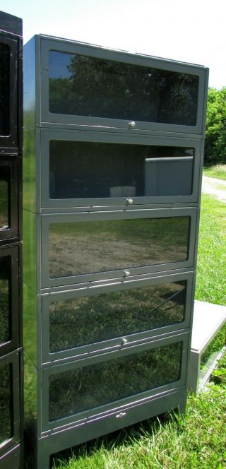 Vintage Gray Metal Stack Of 4 Barrister Lawyer Bookcases W/base,  No Top