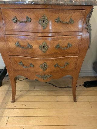 Antique Three Drawer Nightstand With Marble Top.  Ornate Handles.  So.