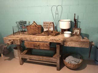 Antique Primitive Carpenters Workbench - Table 1800’s Industrial Make Offer