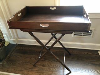 English Victorian Oak Tray Top Butler Table With Folding Stand