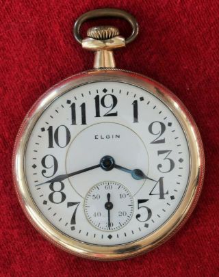 1919 Elgin 21 Jewel Size 16 Father Time Railroad Pocket Watch Running Plated