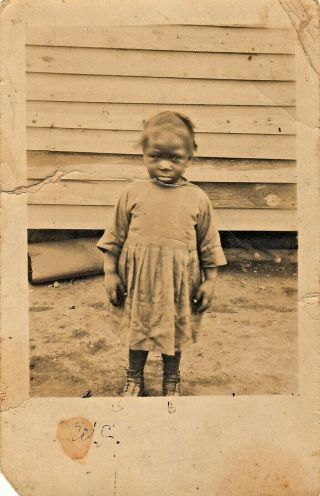 Darling Real Picture Post Card Of African - American Child In High - Button Shoes