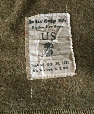 Wwi U S Army Blanket Raritan Woolen Mills.  No.  War Ord E T 319 October 30,  1917