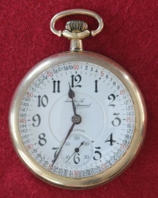 1915 Illinois Santa Fe Special 21 Jewel 16 Size Pocket Watch Runs,  Gold Plated