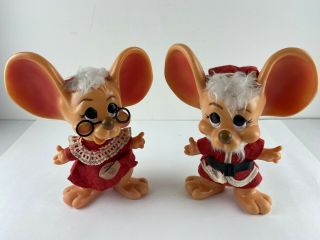 2 Vintage Huron Products Mouse Bank Christmas Santa & Mrs Claus Topo Gigio