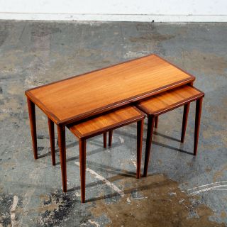 Mid Century Danish Modern Nesting Tables Set 3 Teak Wood Vintage Side End Coffee