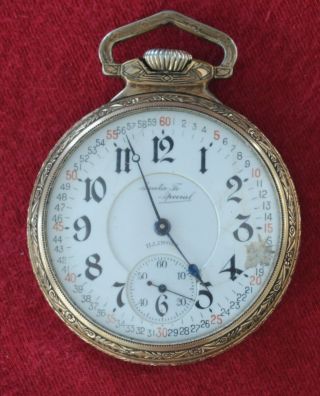 1916 Illinois Santa Fe Special 21 Jewel 16 Size Pocket Watch Runs,  Face