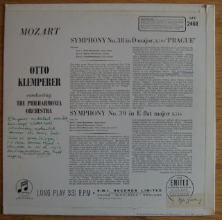 Columbia B/S - SAX 2468 - Klemperer - Mozart - Symphonies 38 & 39 2