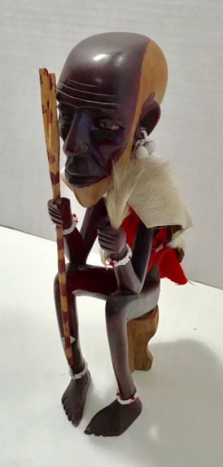 Old Kenya Traditional Tribal Warrior Hand Carved African Wood Statue