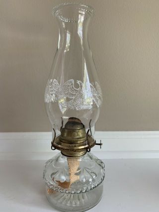 Vintage Eagle Brand Oil Lamp W/ P&a Mfg.  Burner & Eagle Hurricane Shade