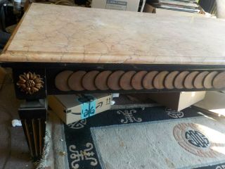 Mid Century Peach 1 " Thick Marble Top Coffee Table Black & Gold Empire Legs