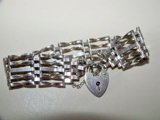 Vintage Jewellery Hallmarked Sterling Silver Gate Bracelet With Heart Padlock