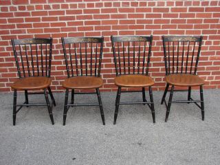 4 Solid Maple Black Stenciled Hitchcock Chairs