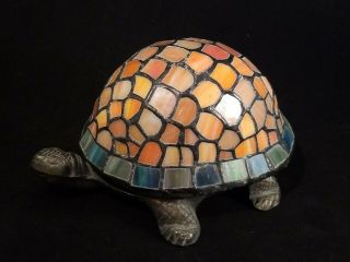 Vintage Tiffany Style Stained Glass Turtle Tortoise Accent Lamp Light Orange