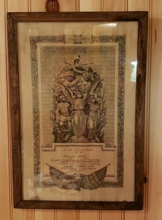 Wwi French Death Memorial Certificate For Us Soldier Framed Cartier Engraving