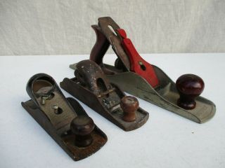 3 Vintage Antique Planers Stanley Made In Usa & More Planers 14 " 8 " 7 " Wood Plan