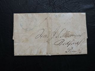 1844 Harrisburg Pa Stampless Letter Signed Job Mann Congress Pa Canal W@w