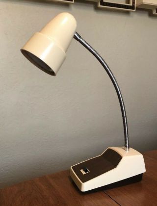 Retro Mid Century 60’s Small Gooseneck Desk Lamp Light Vintage Woodgrain & Cream